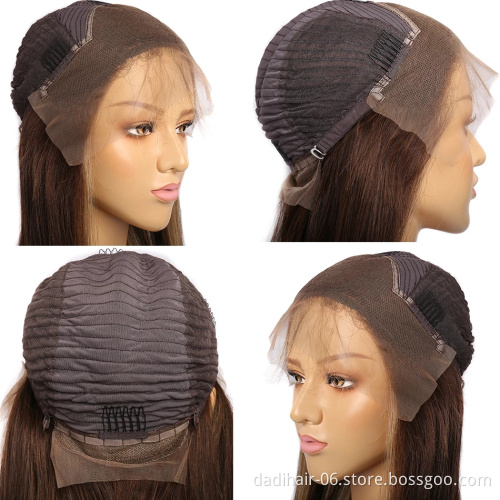 Longer Highlight Color Brazilian Remy Human Hair Straight Wigs with Baby Hair 13x4 Lace Front Blonde Piano Color Curly Wig